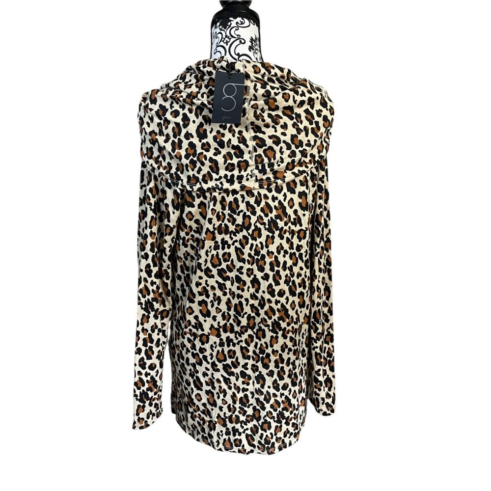 Gibsonlook Leopard Animal Print Convertible Neckline Cozy Fleece Tunic Small - Picture 5 of 7